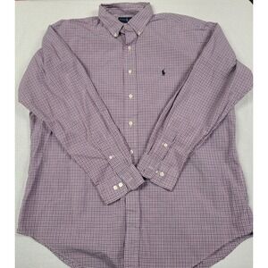 Ralph Lauren Yarmouth Purple Blue Plaid Long-Sleeve Button-Up Shirt Men's 16 1/2